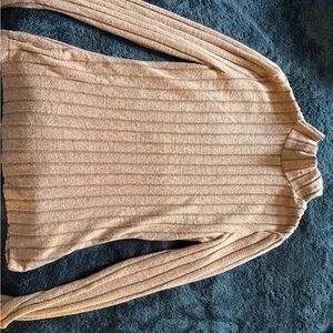 SHEIN Tan Ribbed Cowl Neck Sweater
